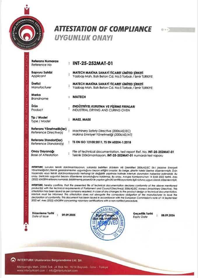 Kurutma-Pişirme Fırını CE Belgesi