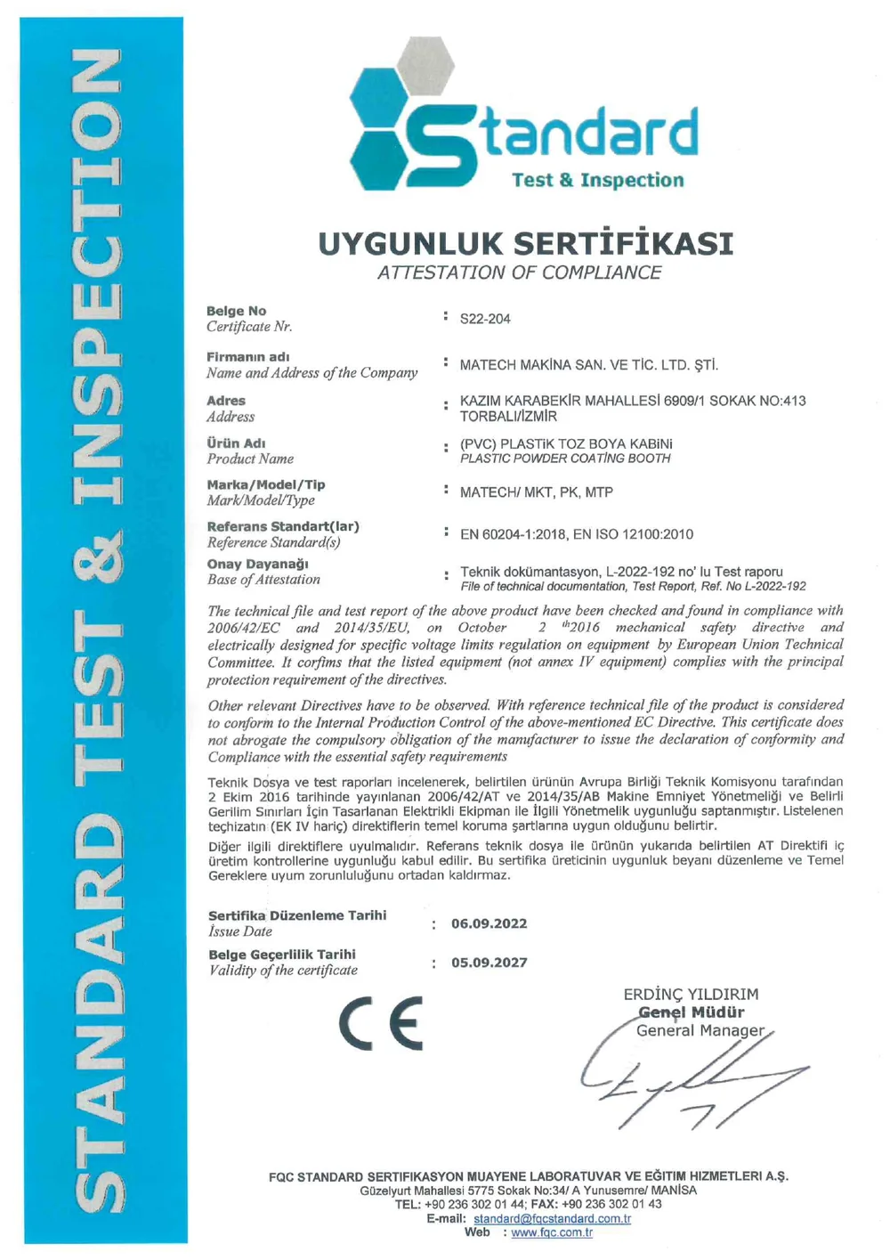 (PVC) Plastik Kabin CE Belgesi