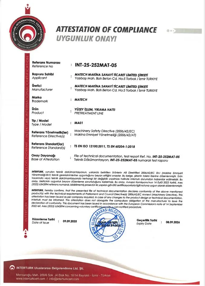 Yüzey Temizleme Hattı CE Belgesi